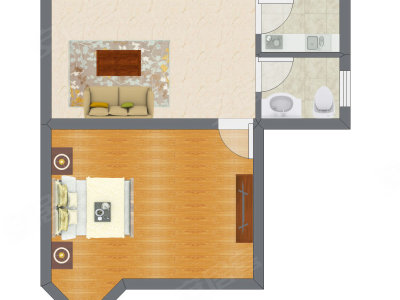 1室1厅 34.56平米