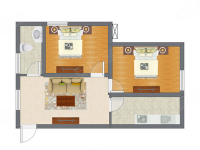 2室1厅 69.81平米户型图