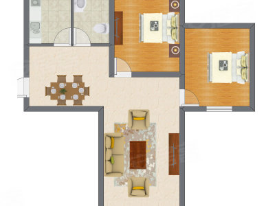 2室2厅 83.20平米户型图
