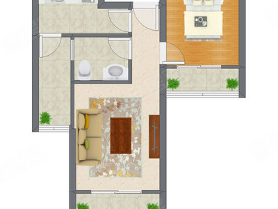 1室1厅 60.64平米户型图
