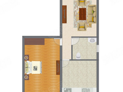 1室1厅 62.61平米户型图