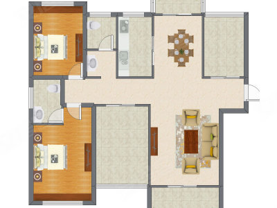 2室2厅 129.56平米户型图