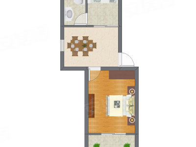 1室1厅 32.62平米户型图