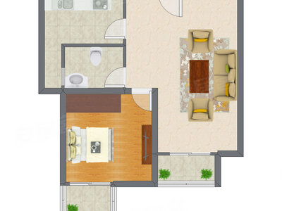 1室1厅 51.51平米户型图