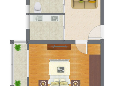 1室1厅 44.80平米户型图