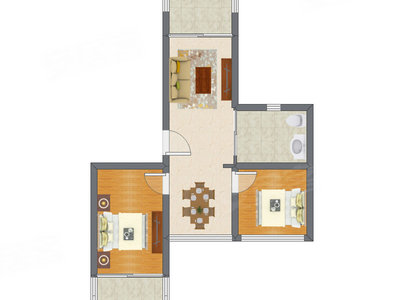 2室2厅 54.80平米户型图