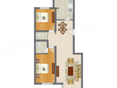 2室2厅 108.65平米户型图