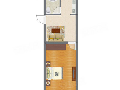 1室1厅 47.40平米户型图