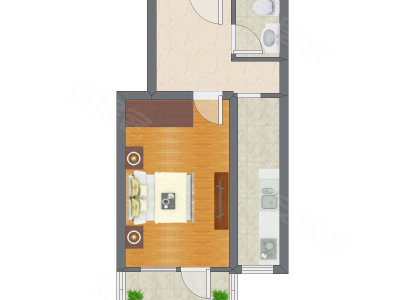 1室1厅 46.16平米户型图