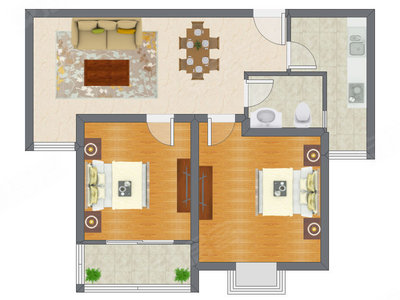 2室2厅 90.50平米户型图