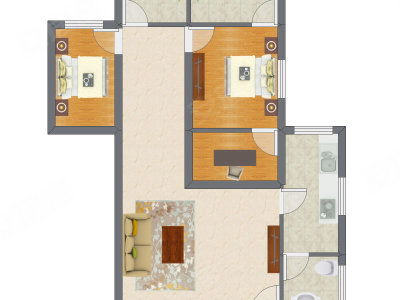 2室1厅 84.33平米户型图