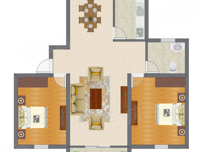 2室2厅 89.80平米户型图