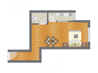 1室1厅 45.66平米户型图