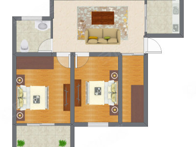 2室1厅 55.32平米户型图