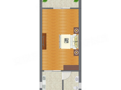 1室1厅 46.69平米户型图