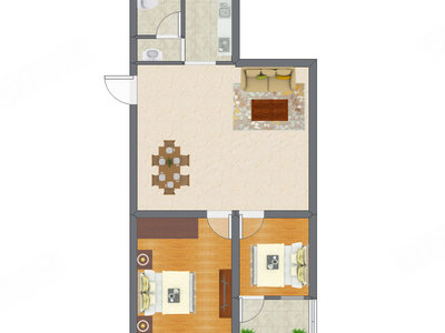 2室1厅 54.08平米户型图