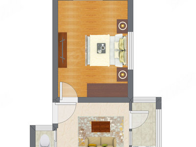 1室1厅 38.53平米户型图