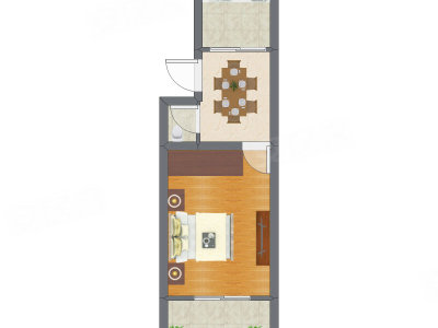 1室1厅 25.55平米户型图