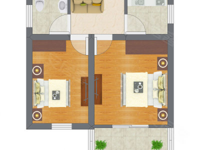 2室1厅 28.35平米户型图