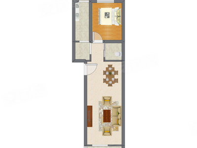 1室1厅 55.83平米户型图