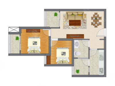 2室2厅 64.69平米户型图