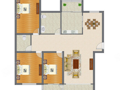 3室2厅 156.61平米户型图