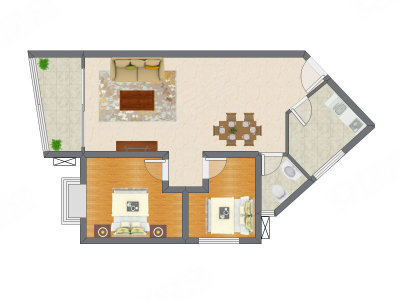 2室2厅 71.00平米户型图