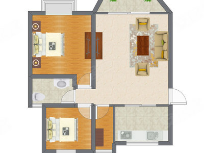 2室1厅 58.52平米户型图