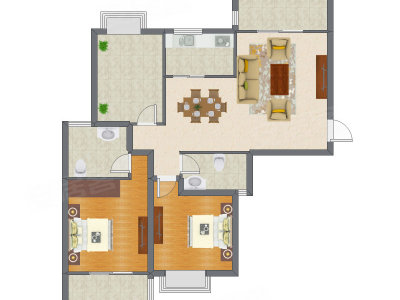 2室2厅 92.43平米户型图