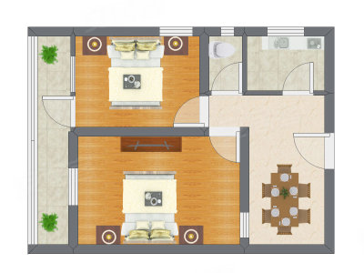 2室1厅 76.43平米户型图