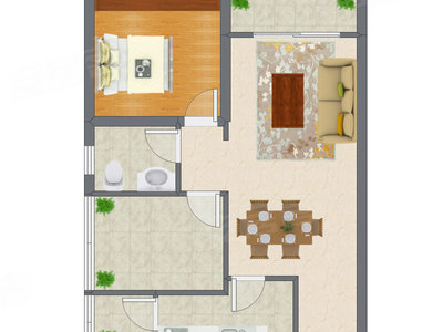 1室2厅 70.34平米户型图