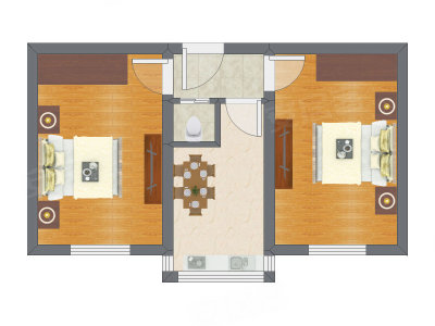 2室1厅 50.45平米户型图
