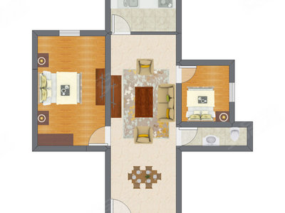 2室1厅 47.34平米户型图