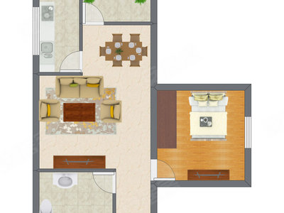 1室1厅 56.22平米户型图