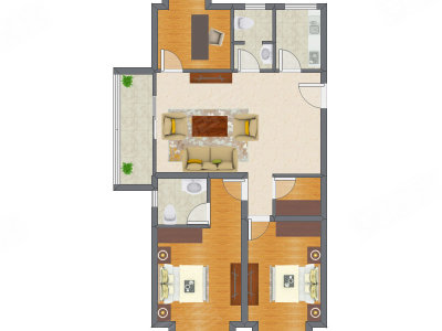 2室2厅 75.64平米户型图