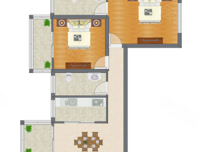 2室1厅 57.18平米