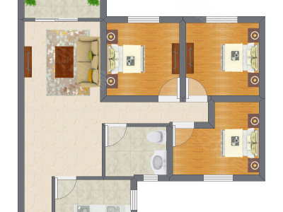3室1厅 89.30平米