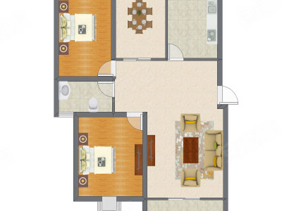 2室2厅 94.43平米户型图