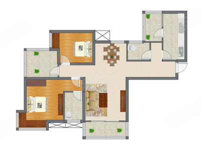 2室2厅 90.45平米户型图