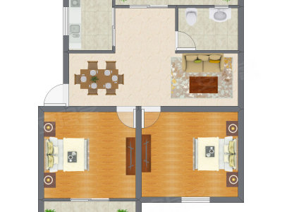 2室1厅 64.11平米