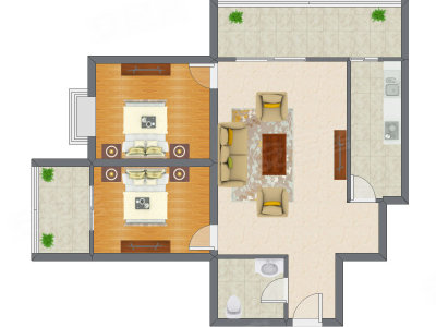 2室1厅 108.17平米户型图