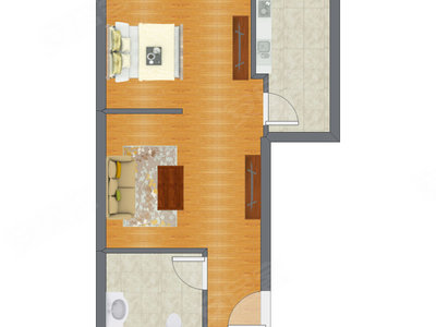 1室1厅 36.97平米户型图