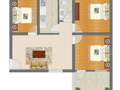 3室1厅 76.21平米户型图