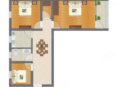 3室1厅 50.92平米