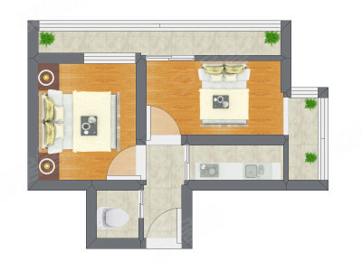 2室1厅 20.57平米户型图