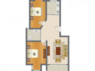 2室1厅 88.52平米户型图
