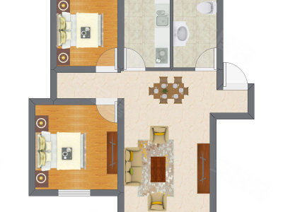 2室2厅 45.39平米户型图