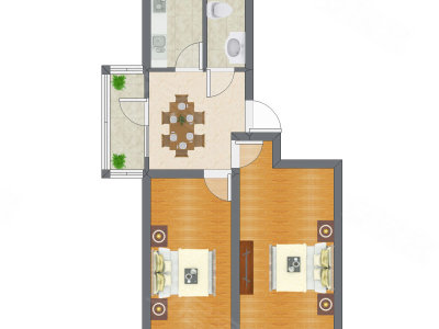 2室1厅 67.76平米户型图