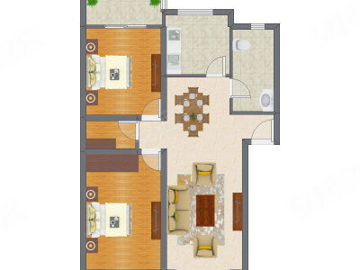 2室2厅 96.64平米户型图