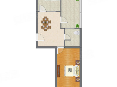 1室1厅 54.31平米户型图